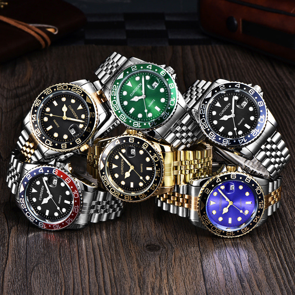 new fashion steel belt hip-hop water ghost calendar quartz watch a generation of hair