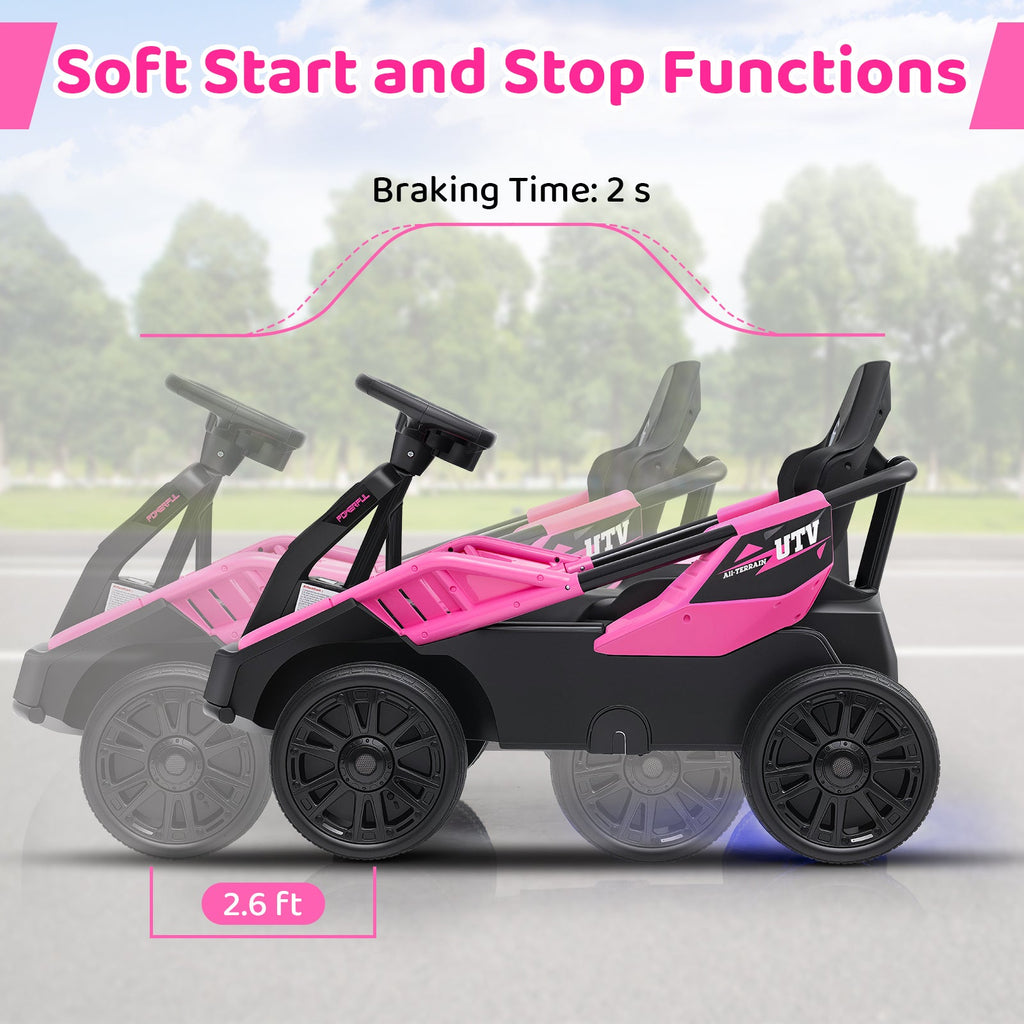 12V Ride on Car Electric UTV with Remote and Music for Big Kids-Pink
