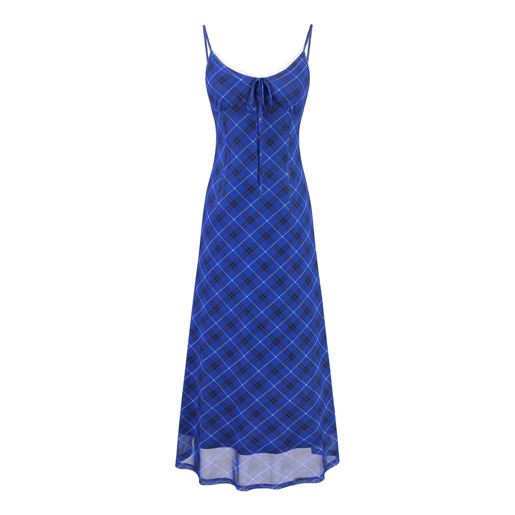 Plaid Strapless Dress Long Dress