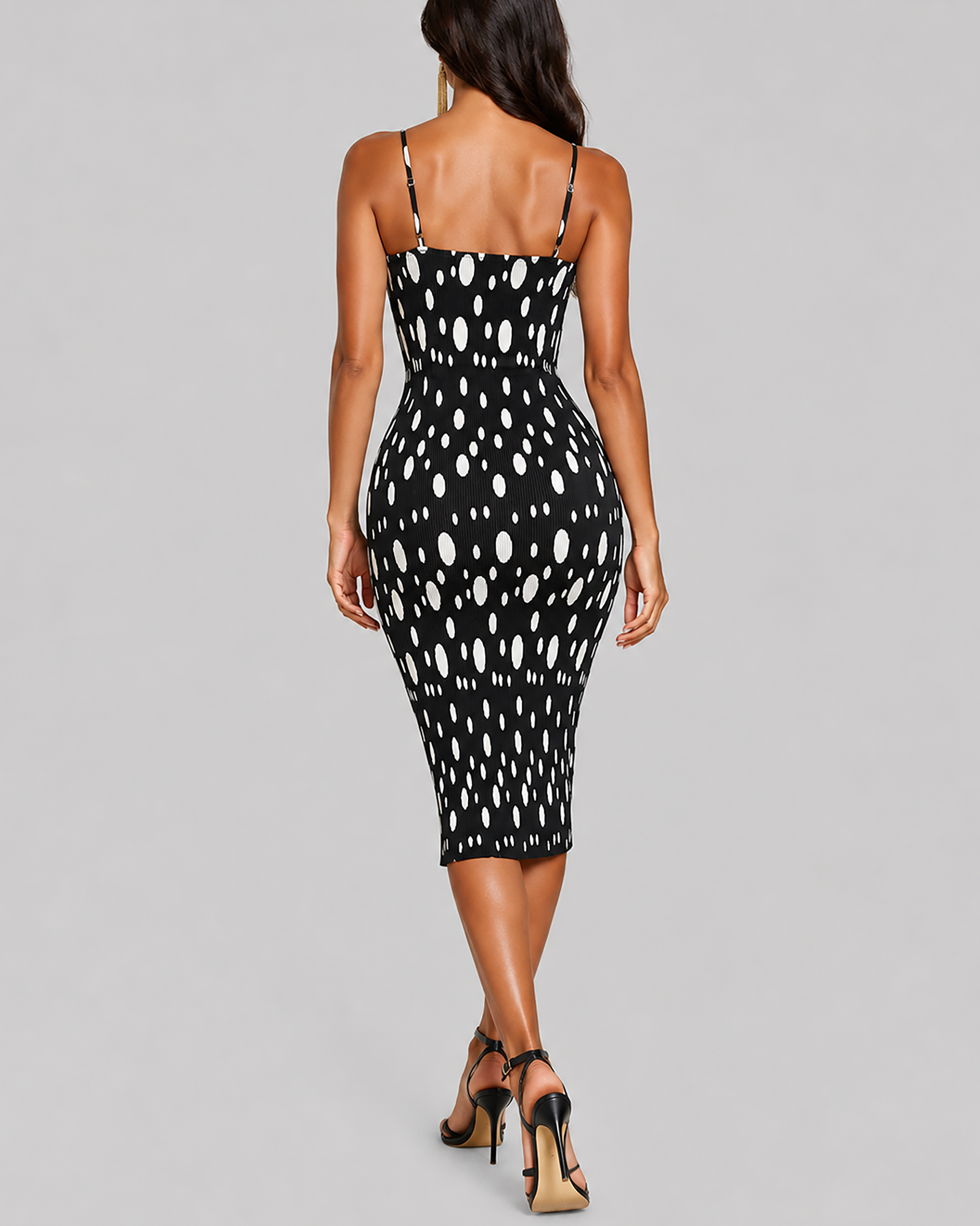 Women's Fashion Black Background White Polka Dot Organza Pleated Strapless Slimming Dress