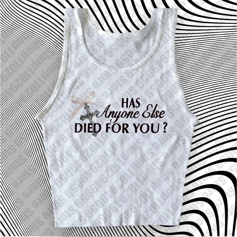 Y2k Tees Vintage Tank Tops 2023 Summer Letter Crucifix Graphic Print Personality Aesthetic Baby Tee Harajuku Streetwear Slim Top
