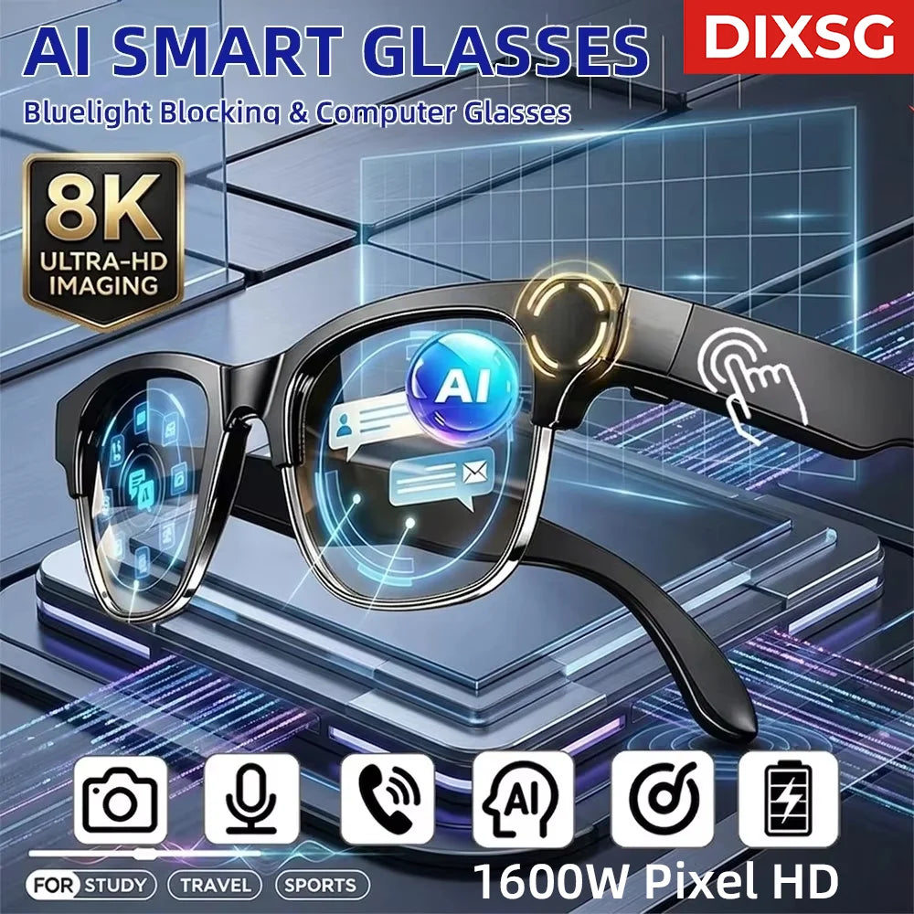 AI Smart Glasses Translation Hands-Free Calling AI Chat Logging Music Playback Men Bluetooth Sunglasses Touch Control Camera