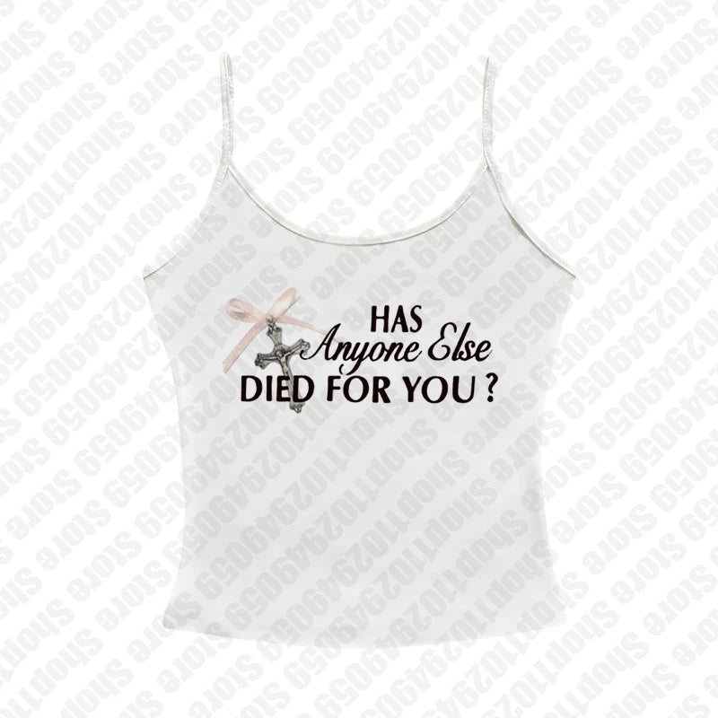 Y2k Tees Vintage Tank Tops 2023 Summer Letter Crucifix Graphic Print Personality Aesthetic Baby Tee Harajuku Streetwear Slim Top