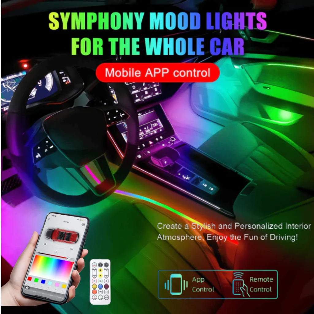 Car Ambient Light Kit 22 in 1 APP Remote Control RGB Dynamic Symphony Color Interior LED Strip Car Atmosphere Lighting Kit