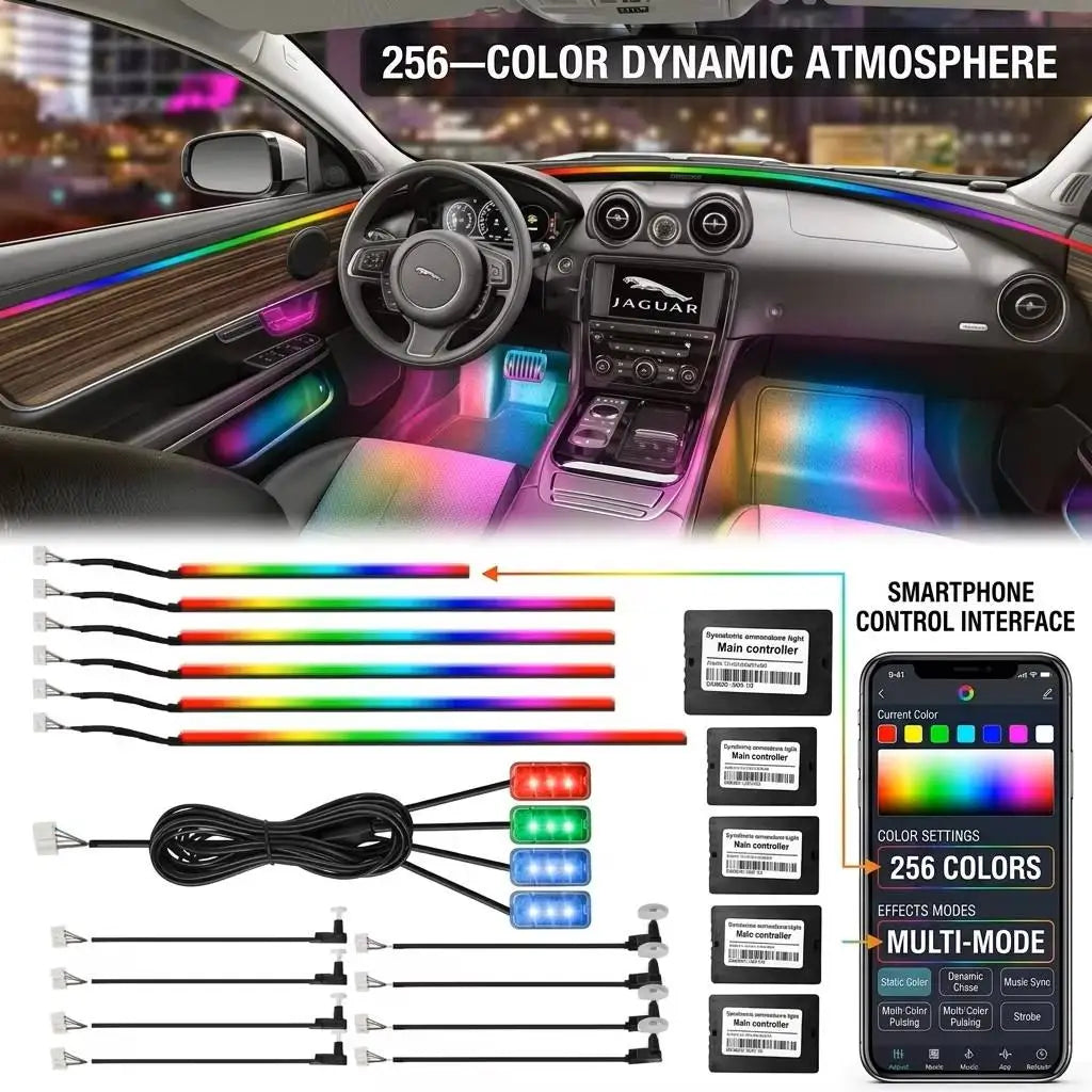 Car Ambient Light Kit 22 in 1 APP Remote Control RGB Dynamic Symphony Color Interior LED Strip Car Atmosphere Lighting Kit