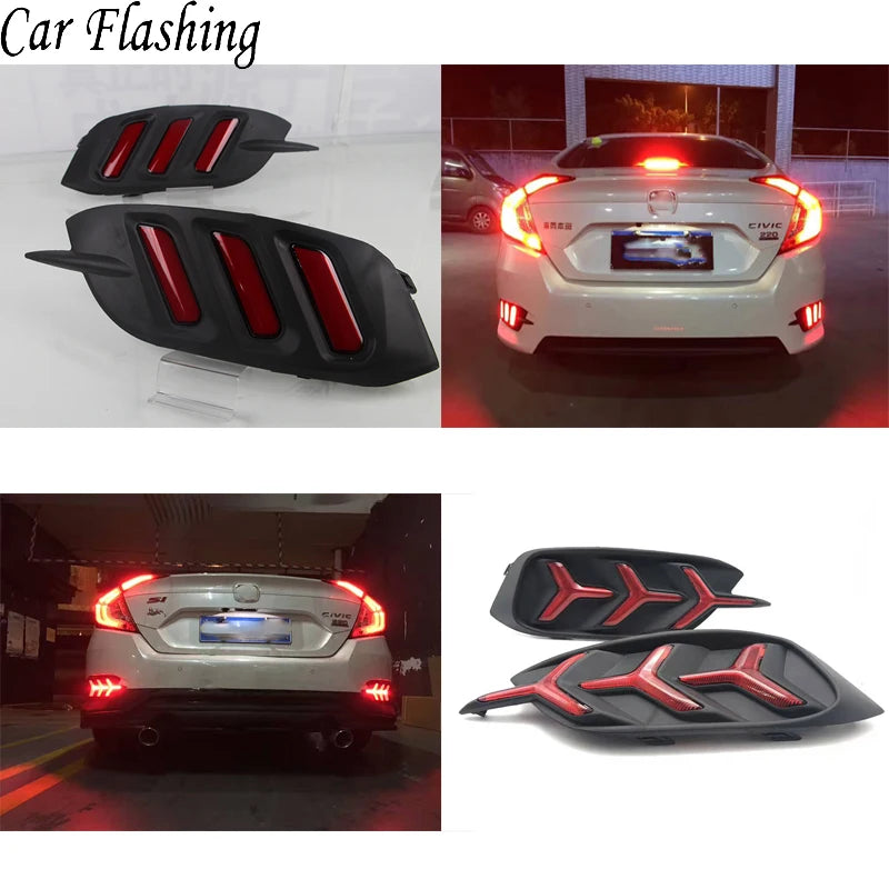 1 Pair Rear light For Honda Civic 2016 2017 2018 LED DRL Rear Bumper tail light Brake Lights turn Signal lamp reflector