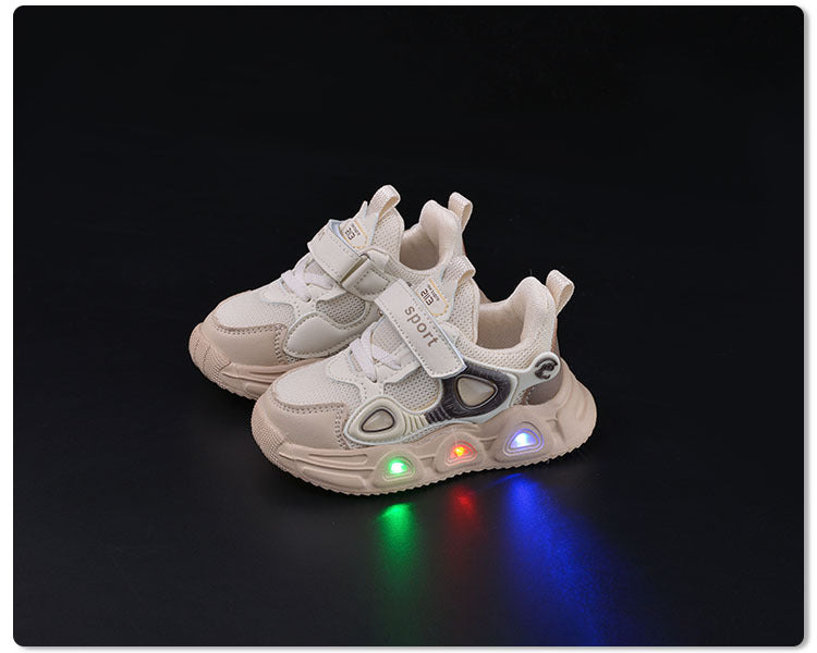 Spring and Autumn New Children's Luminous Mesh Shoes Men's and Women's Baby Shoes Lights Soft Sole Children's Velcro Casual sneaker Trendy