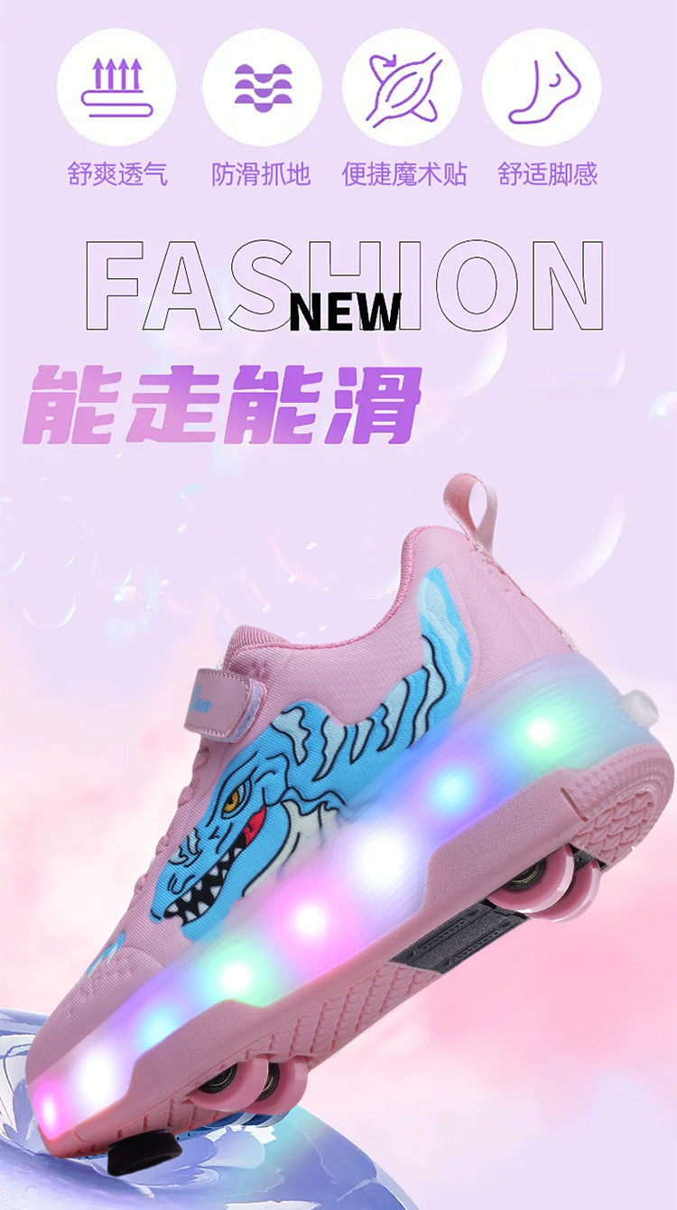 Factory Direct Sale Children's Light-Up Roller Shoes with Double Wheels, Invisible Student Roller Skates with Wheels for Walking, Suitable for Girls