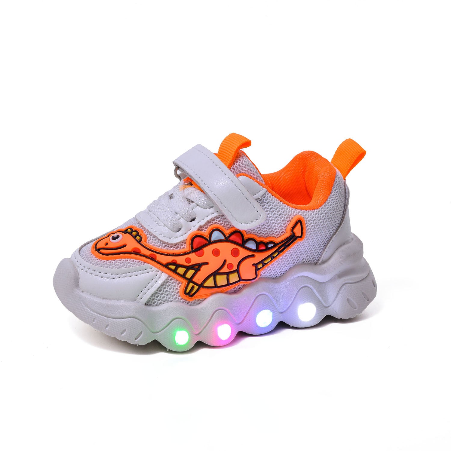 Spring New Style Dinosaur Led Light Sneakers for Boys and Girls Spring & Fall New Mesh Breathable Casual Light Shoes for Children
