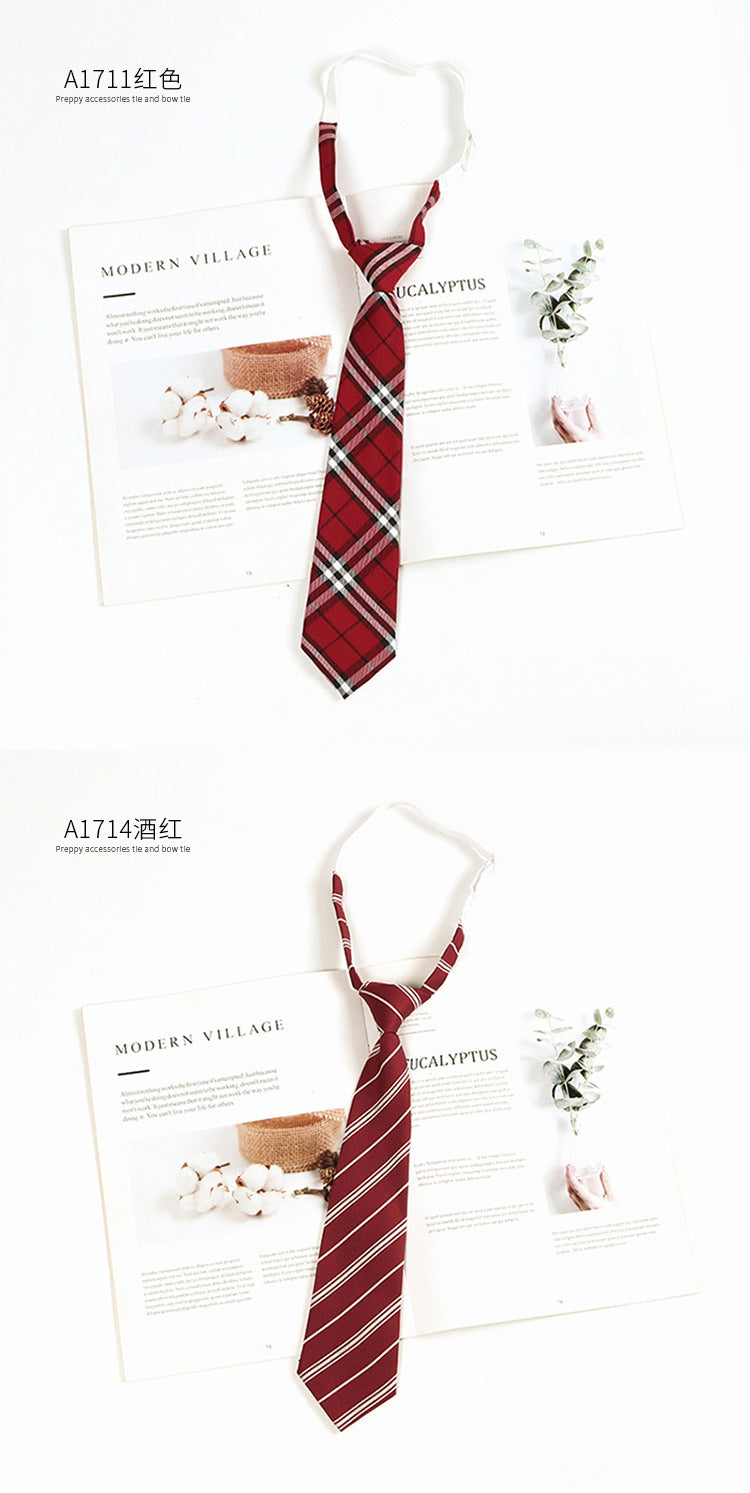 Brown Retro Tie Female Lazy Wine-Free Red Shirt Accessories All-Match Black Stripe