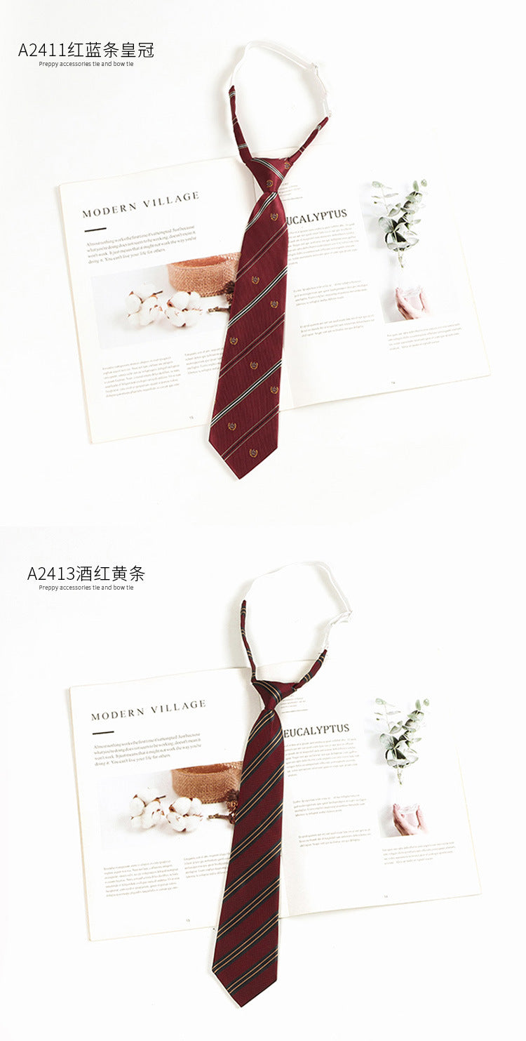 Brown Retro Tie Female Lazy Wine-Free Red Shirt Accessories All-Match Black Stripe