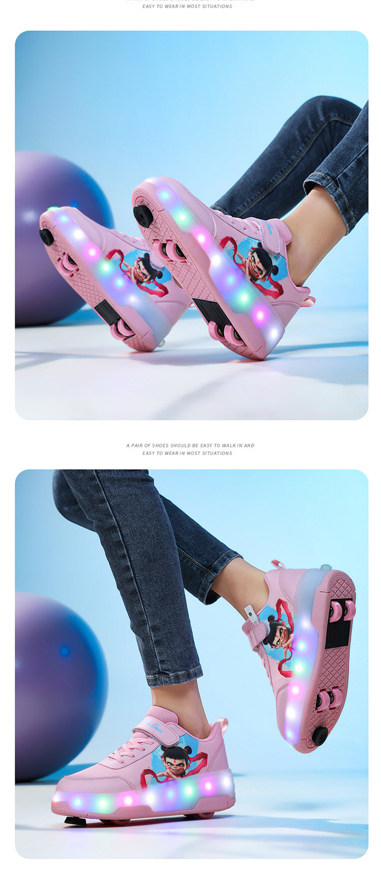 Factory Direct Sale Children's Light-Up Roller Shoes with Double Wheels, Invisible Student Roller Skates with Wheels for Walking, Suitable for Girls
