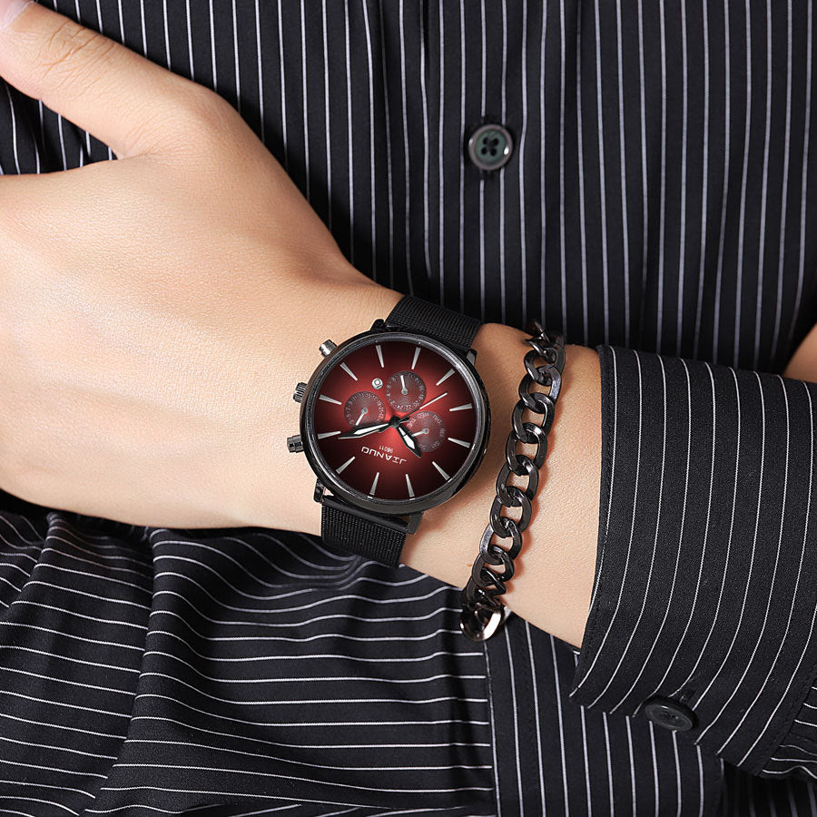 Men's Mesh Band Watch Fashion Calendar Quartz Watch Business Casual Business Men's Cool Blue Watch
