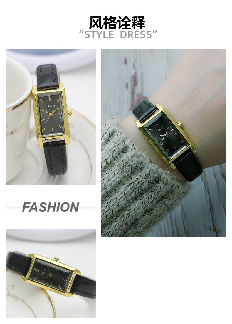 Small Rectangular Thin Strap Simple Women's Leather Strap Watch Trendy Leather Strap Watch Women's Quartz Watch .