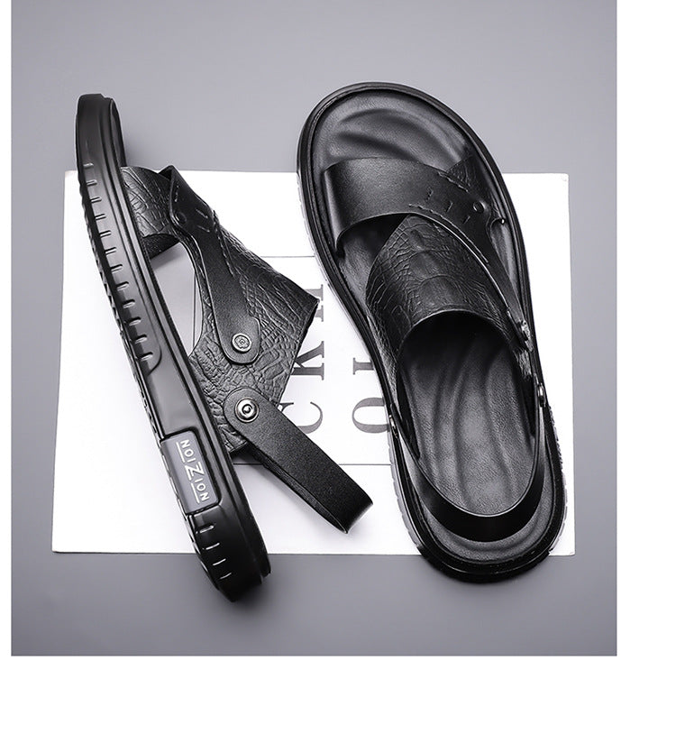 Men's Sandals 2025 New Summer Soft Sole Leather Sandals Anti-Slip Beach Shoes Dual-Purpose Outerwear Sandals and Slippers for Men