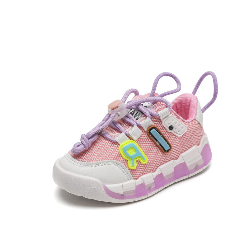 mesh sports shoes with lights children's shoes breathable casual boys and girls letters baby children's shoes in stock