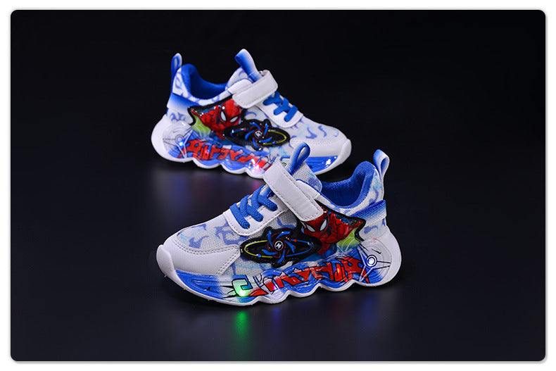 Boys' sneaker 2025 Spring and Summer Breathable Children's Mesh Lights Running Shoes Little Boy's Cartoon Luminous Children's Shoes Trendy