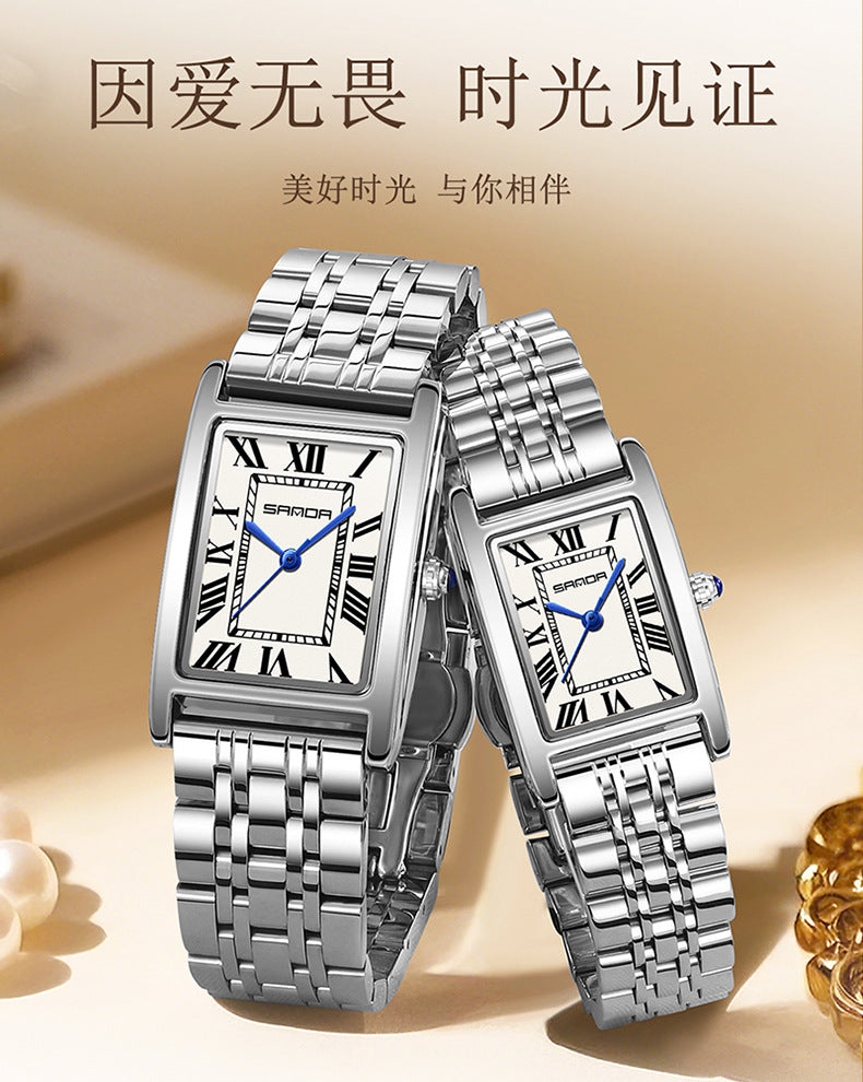 Sanda Live Hot Couple Watch Vintage Square Quartz Watch Waterproof Roman Scale Men's and Women's Watches