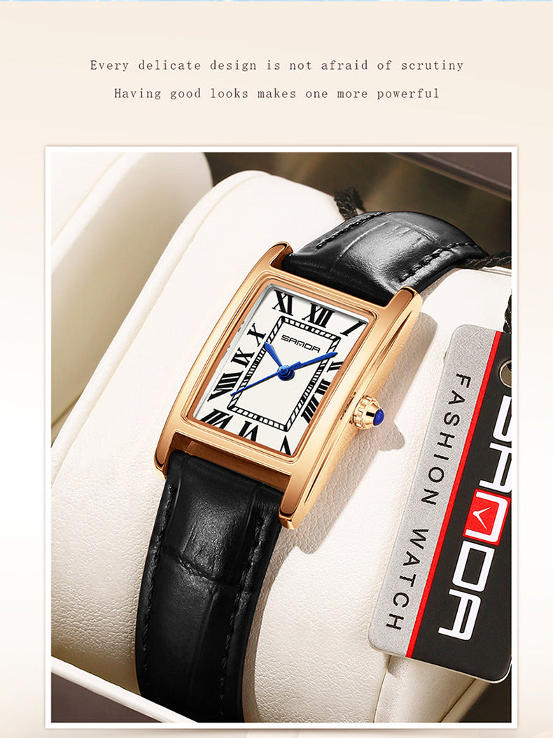 Sanda Live Hot Couple Watch Vintage Square Quartz Watch Waterproof Roman Scale Men's and Women's Watches