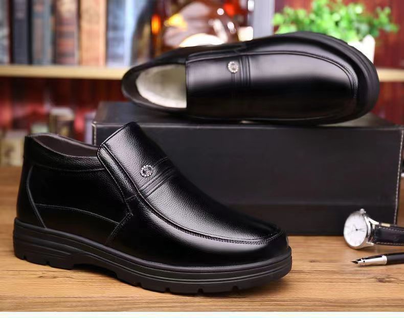 2025 New Dad Shoes Non-Slip Elderly Leather Shoes High-Top Cotton Shoes Men's Winter Middle-Aged and Elderly Winter Warm Cotton Boots