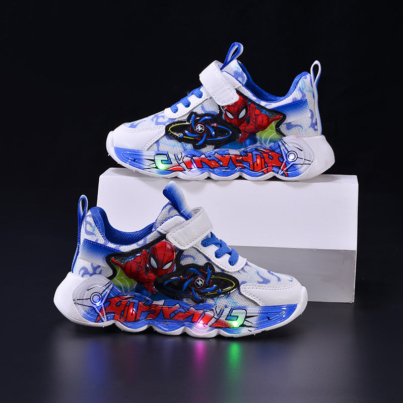 Boys' sneaker 2025 Spring and Summer Breathable Children's Mesh Lights Running Shoes Little Boy's Cartoon Luminous Children's Shoes Trendy