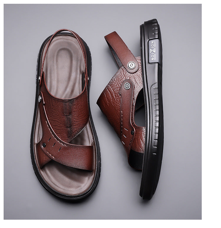 Men's Sandals 2025 New Summer Soft Sole Leather Sandals Anti-Slip Beach Shoes Dual-Purpose Outerwear Sandals and Slippers for Men
