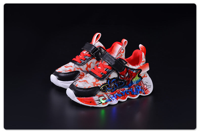 Boys' sneaker 2025 Spring and Summer Breathable Children's Mesh Lights Running Shoes Little Boy's Cartoon Luminous Children's Shoes Trendy