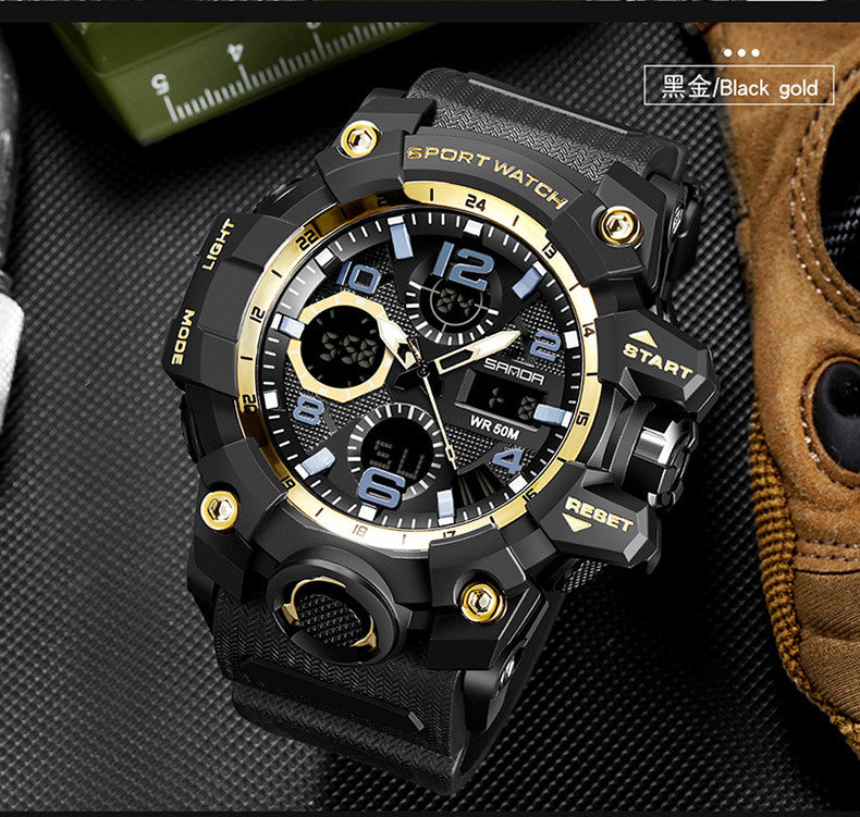Sanda Hot-Selling Watch Korean Version Student Party Multi-Functional Waterproof Alarm Clock Electronic Watch Cool Dual Display Luminous Sports Watch