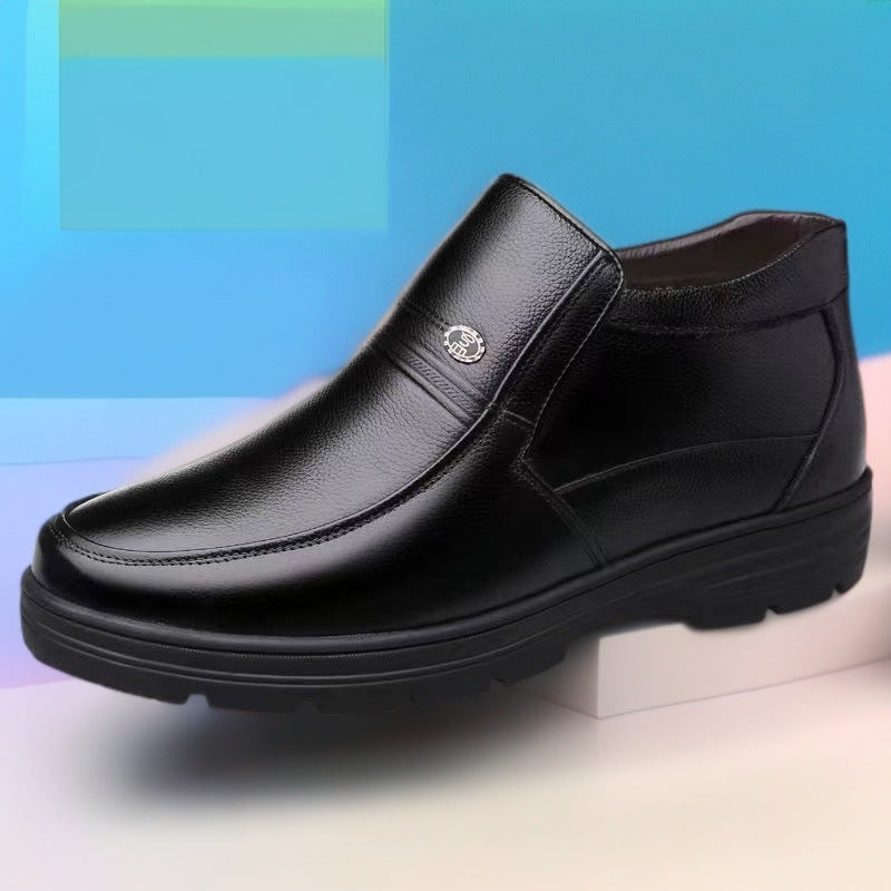 2025 New Dad Shoes Non-Slip Elderly Leather Shoes High-Top Cotton Shoes Men's Winter Middle-Aged and Elderly Winter Warm Cotton Boots
