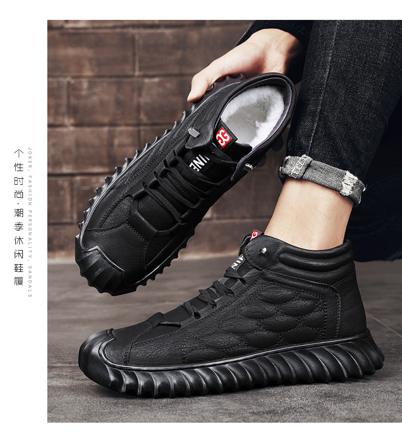 Men's Shoes 2024 New Winter Large Cotton Shoes Men's fleece-lined Warm Fur One Non-slip Dad's Cotton Leather Shoes High-top Shoes