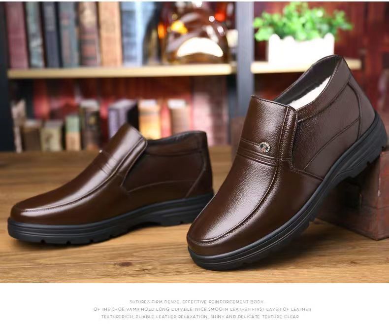 2025 New Dad Shoes Non-Slip Elderly Leather Shoes High-Top Cotton Shoes Men's Winter Middle-Aged and Elderly Winter Warm Cotton Boots
