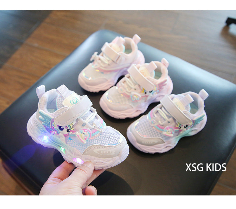 girls shoes with lights cartoon mesh fashion hook and loop sneaker for children