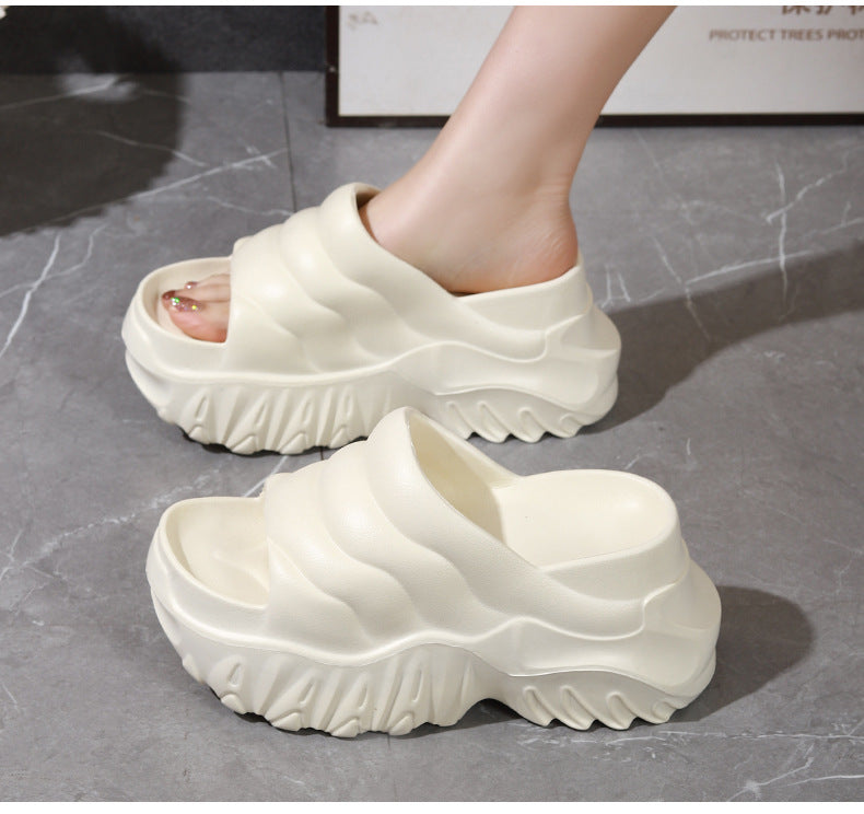 New Summer Thick Bottom High Heel Wedge Slippers for Outer Wear Slippers with High Height Skinny Lazy Slim Slippers