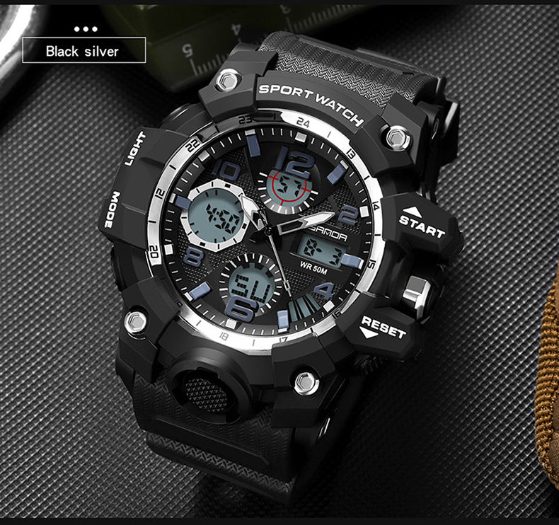 Sanda Hot-Selling Watch Korean Version Student Party Multi-Functional Waterproof Alarm Clock Electronic Watch Cool Dual Display Luminous Sports Watch