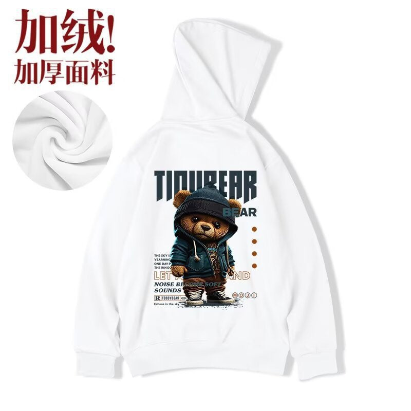 Men's Trendy Cartoon Bear Hooded Sweatshirt Autumn and Winter Men's Fashion Oversize American Style Trendy Brand Sweatshirt for Big Guys