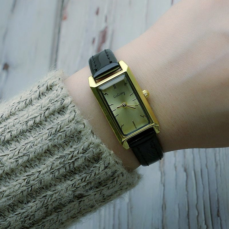 Small Rectangular Thin Strap Simple Women's Leather Strap Watch Trendy Leather Strap Watch Women's Quartz Watch .