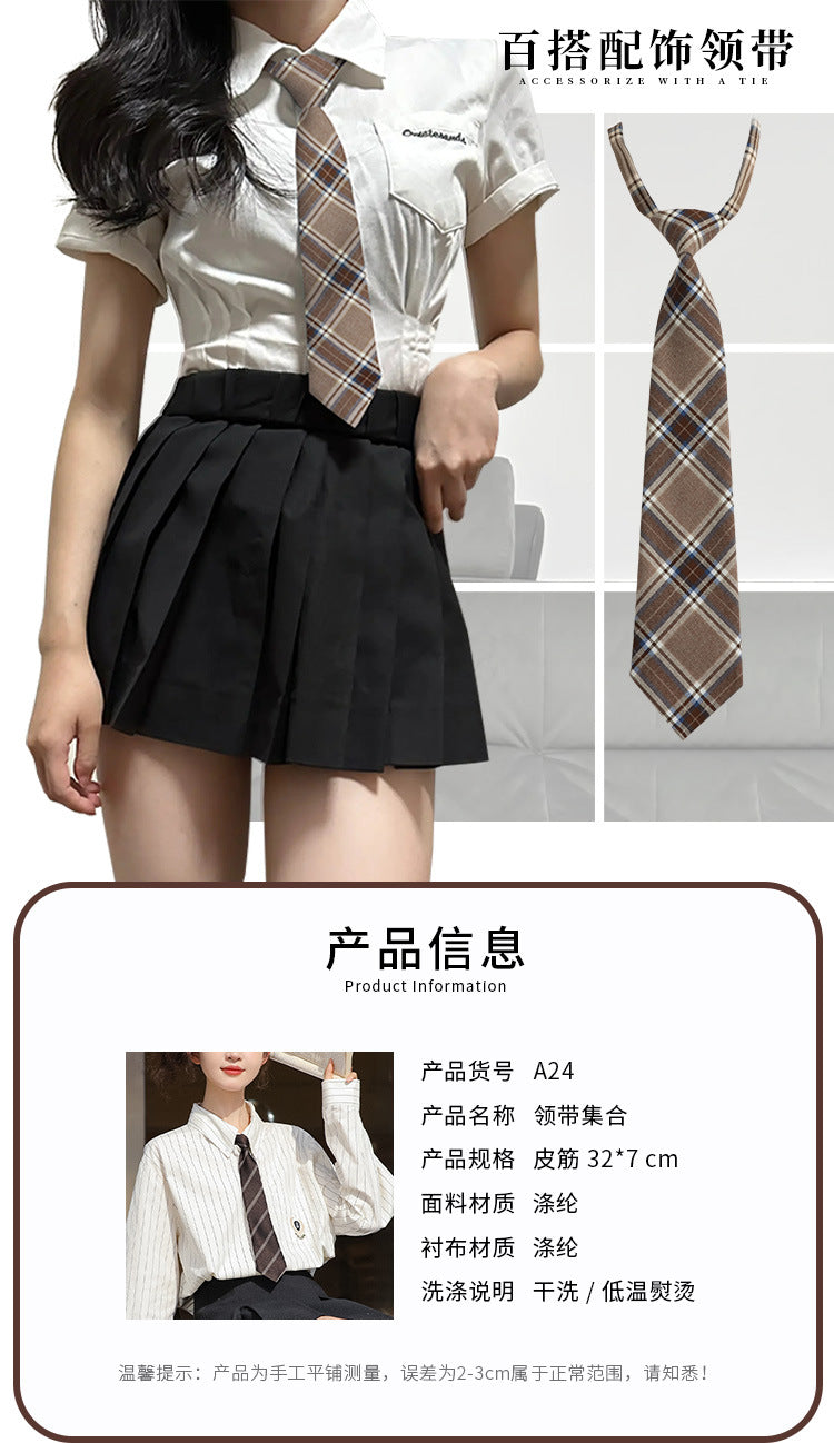 Brown Retro Tie Female Lazy Wine-Free Red Shirt Accessories All-Match Black Stripe