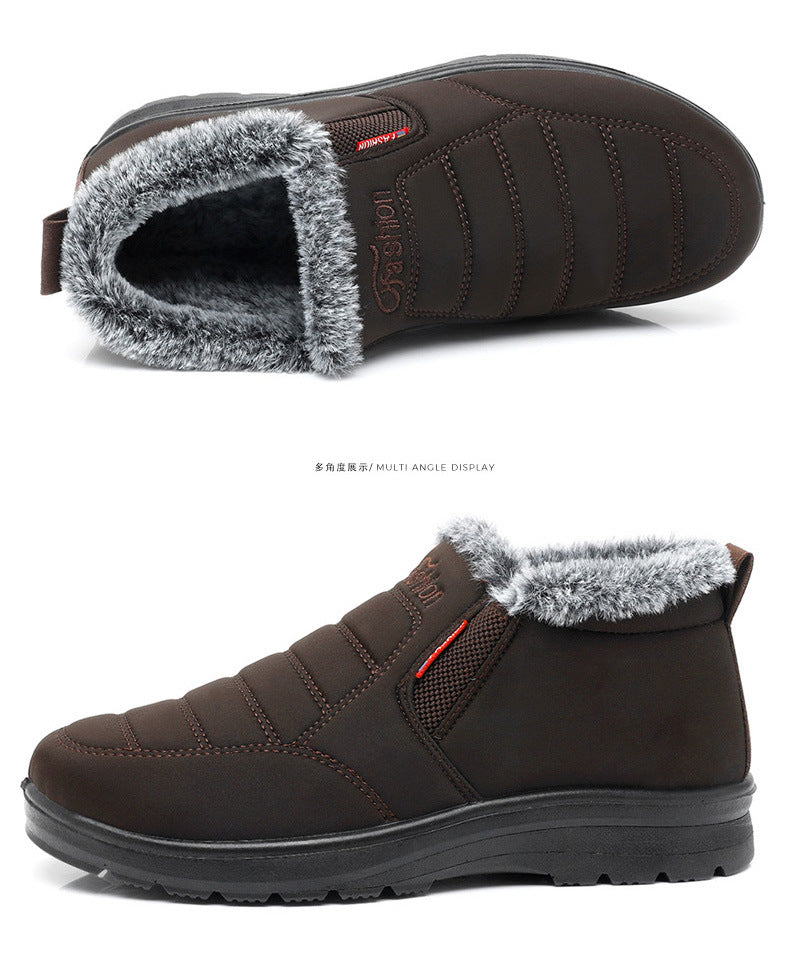 Old Beijing cloth shoes men's cotton shoes winter fleece-lined warm middle-aged and elderly dad shoes waterproof non-slip old men's cotton boots