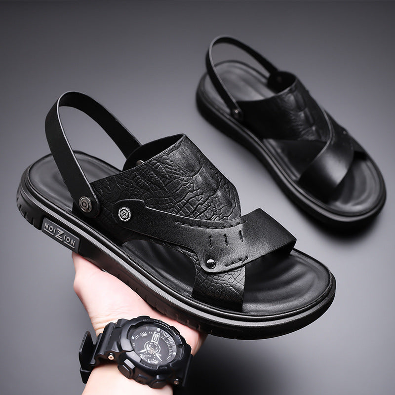 Men's Sandals 2025 New Summer Soft Sole Leather Sandals Anti-Slip Beach Shoes Dual-Purpose Outerwear Sandals and Slippers for Men