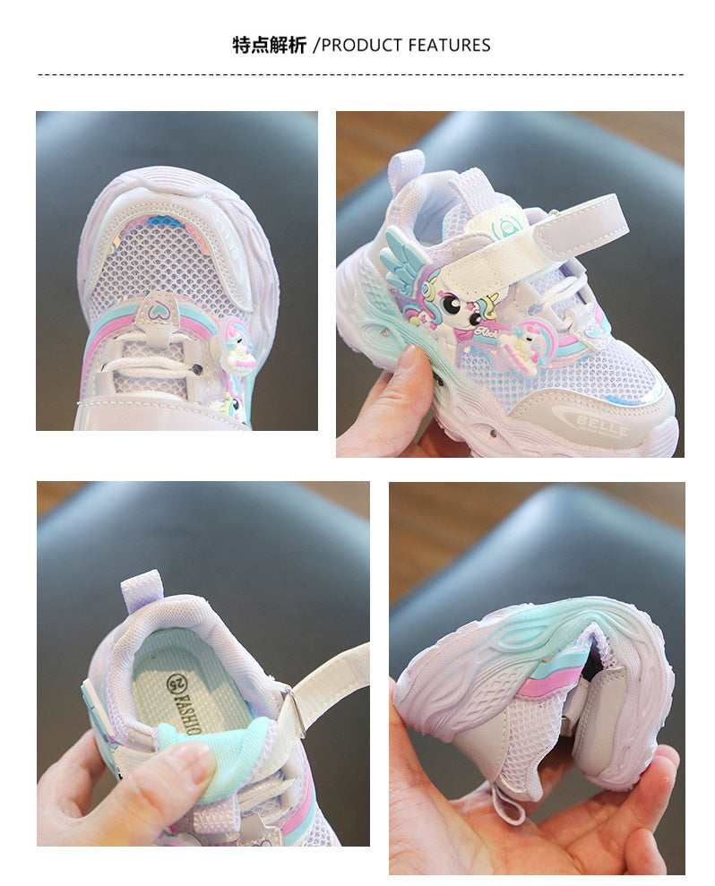 girls shoes with lights cartoon mesh fashion hook and loop sneaker for children