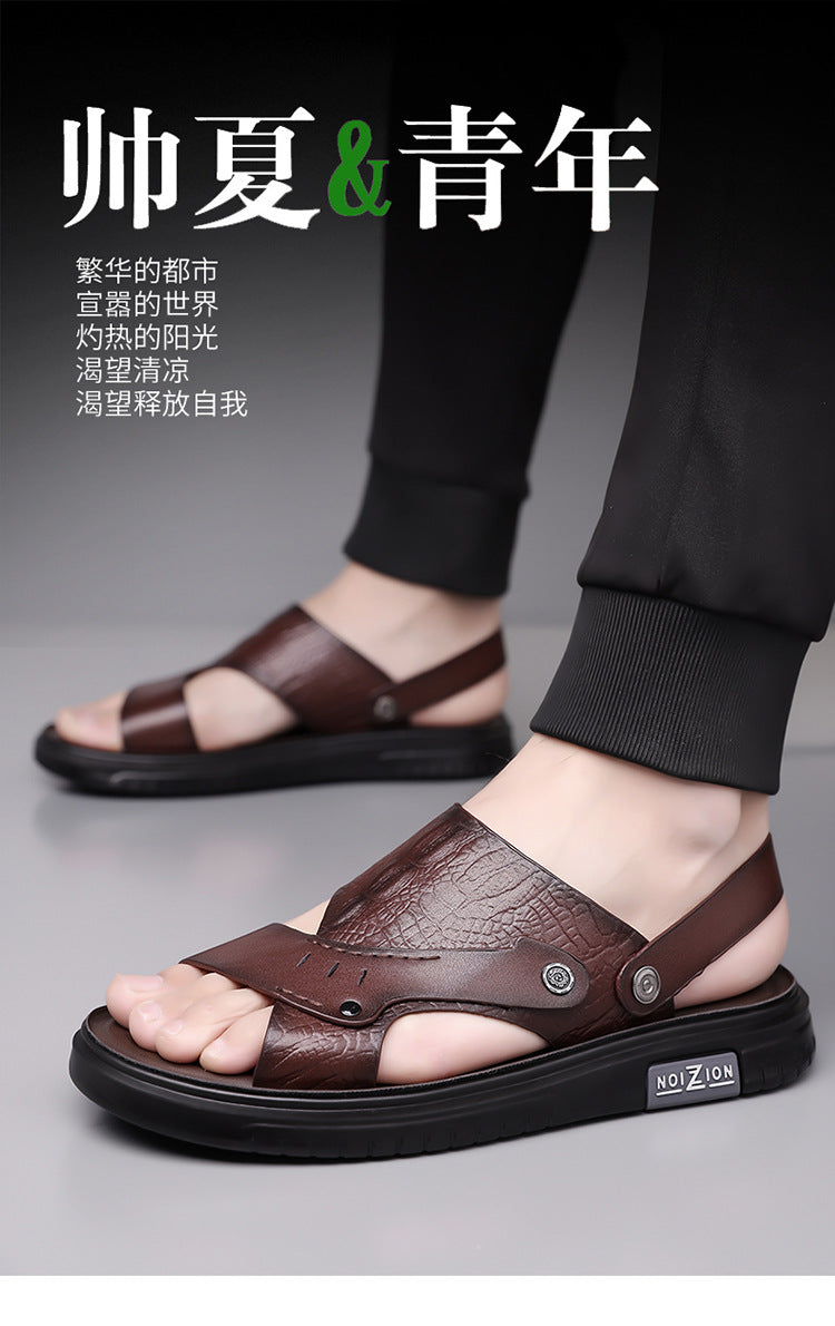 Men's Sandals 2025 New Summer Soft Sole Leather Sandals Anti-Slip Beach Shoes Dual-Purpose Outerwear Sandals and Slippers for Men