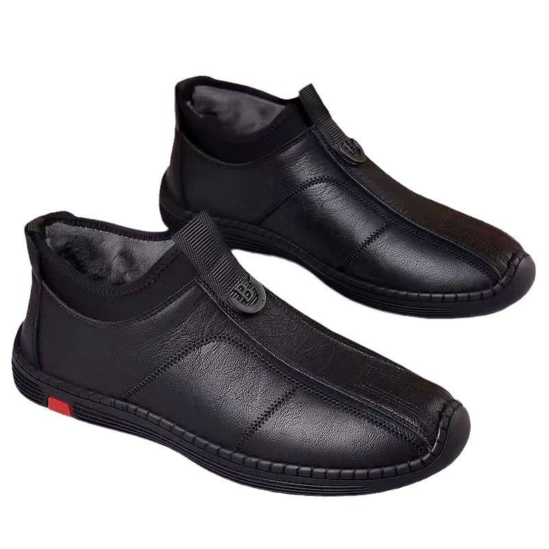 New Men's Single Cotton Casual Leather Shoes fleece-lined Warm High-top Soft Bottom Dad Shoes Simple Fashion Men's Cotton Shoes
