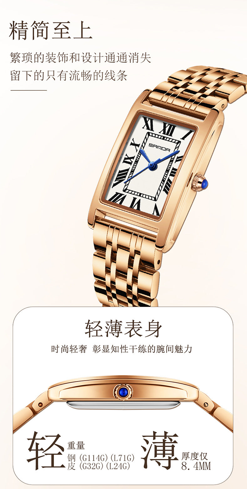 Sanda Live Hot Couple Watch Vintage Square Quartz Watch Waterproof Roman Scale Men's and Women's Watches