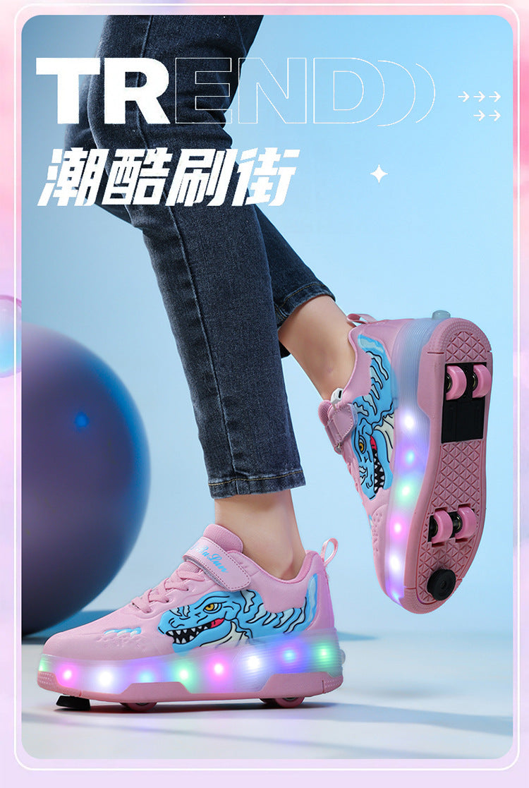 Factory Direct Sale Children's Light-Up Roller Shoes with Double Wheels, Invisible Student Roller Skates with Wheels for Walking, Suitable for Girls