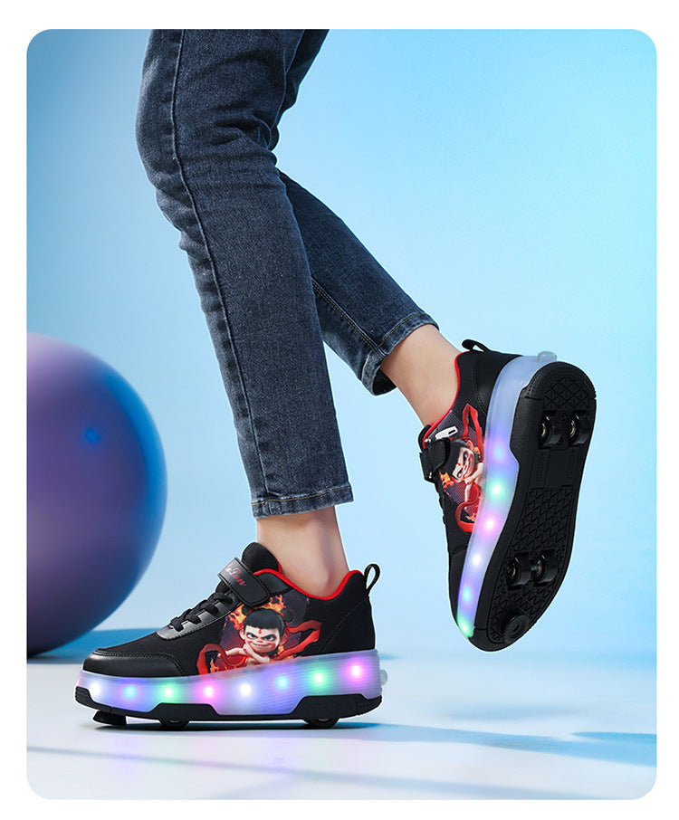 Factory Direct Sale Children's Light-Up Roller Shoes with Double Wheels, Invisible Student Roller Skates with Wheels for Walking, Suitable for Girls