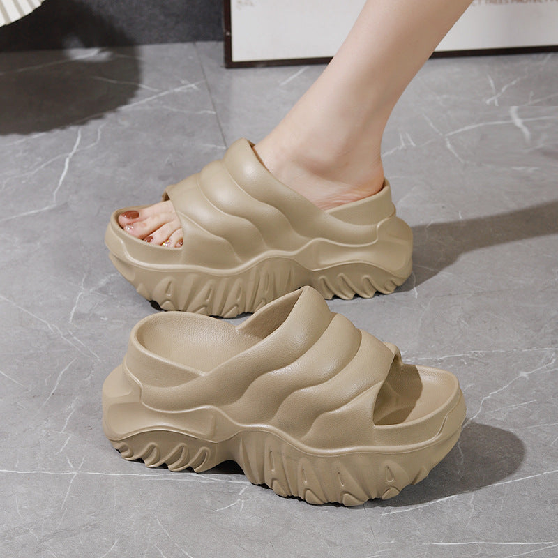 New Summer Thick Bottom High Heel Wedge Slippers for Outer Wear Slippers with High Height Skinny Lazy Slim Slippers