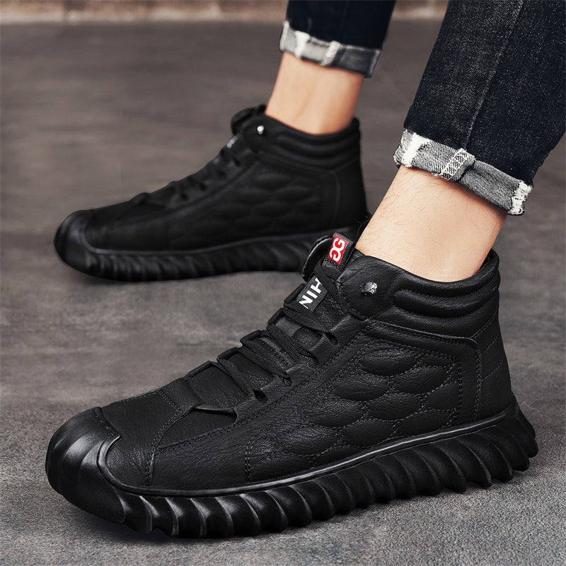 Men's Shoes 2024 New Winter Large Cotton Shoes Men's fleece-lined Warm Fur One Non-slip Dad's Cotton Leather Shoes High-top Shoes