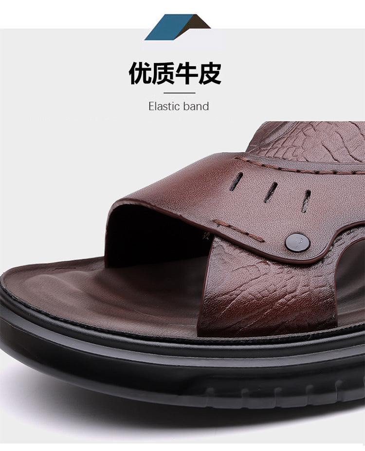 Men's Sandals 2025 New Summer Soft Sole Leather Sandals Anti-Slip Beach Shoes Dual-Purpose Outerwear Sandals and Slippers for Men
