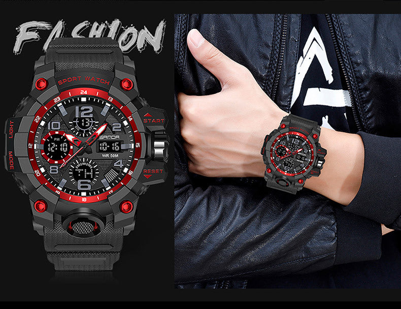 Sanda Hot-Selling Watch Korean Version Student Party Multi-Functional Waterproof Alarm Clock Electronic Watch Cool Dual Display Luminous Sports Watch