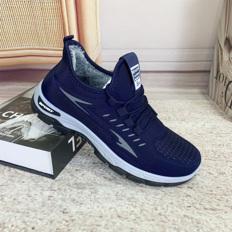 Winter New fleece-lined Men's Cotton Shoes Old Beijing Cloth Shoes Comfortable Middle-aged and Elderly Casual Dad Shoes Men's Thickened Snow Boots
